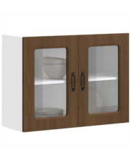 Armoire murale de cuisine et porte en verre Kalmar chêne marron | Mobilier & Déco