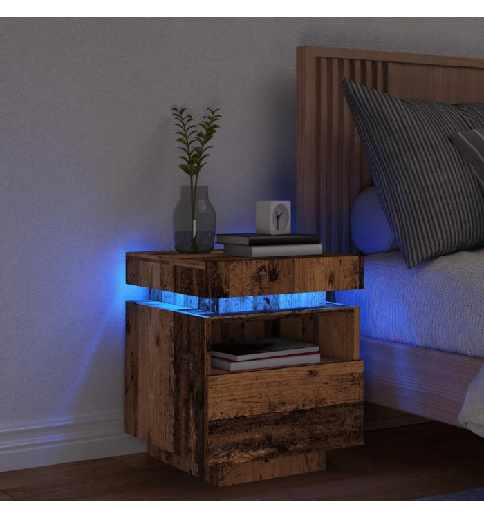 Armoire de chevet avec lumières LED vieux bois 40x39x48,5 cm | Mobilier & Déco