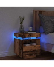 Armoire de chevet avec lumières LED vieux bois 40x39x48,5 cm | Mobilier & Déco