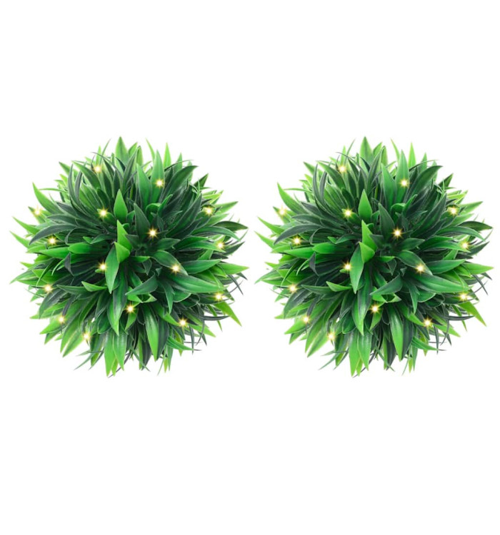 Boules de buis artificielles avec lumières LED 2 pcs vert 30 cm | Mobilier & Déco