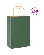 Sacs en papier 50 pcs avec poignées vert 21x11x31 cm | Mobilier & Déco