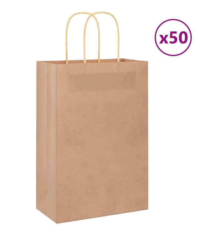 Sacs en papier 50 pcs avec poignées marron 21x11x31 cm | Mobilier & Déco