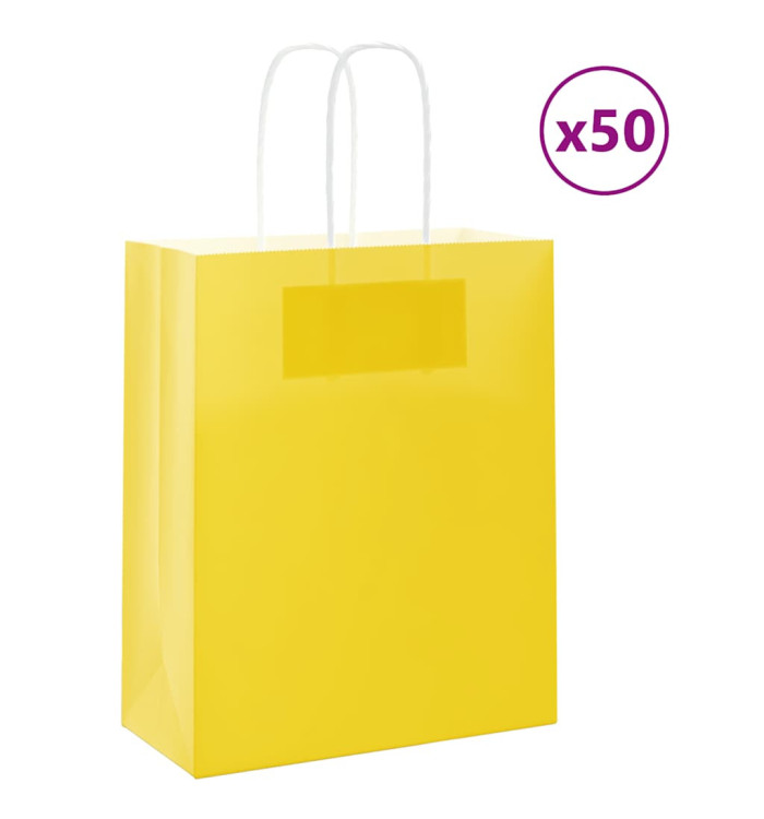 Sacs en papier 50 pcs avec poignées jaune 18x8x22 cm | Mobilier & Déco