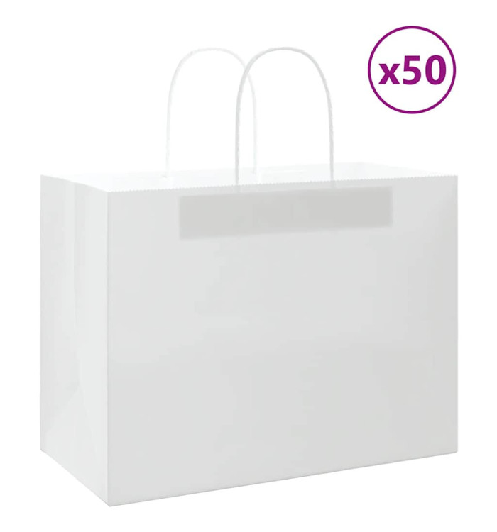 Sacs en papier 50 pcs avec poignées blanc 32x17x25 cm | Mobilier & Déco