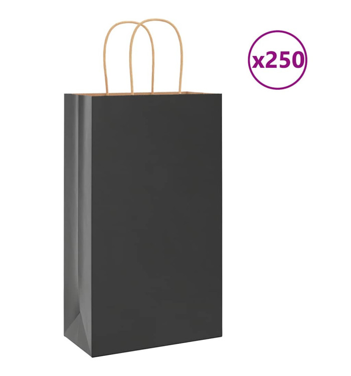 Sacs en papier 250 pcs avec poignées noir 21x11x36 cm | Mobilier & Déco