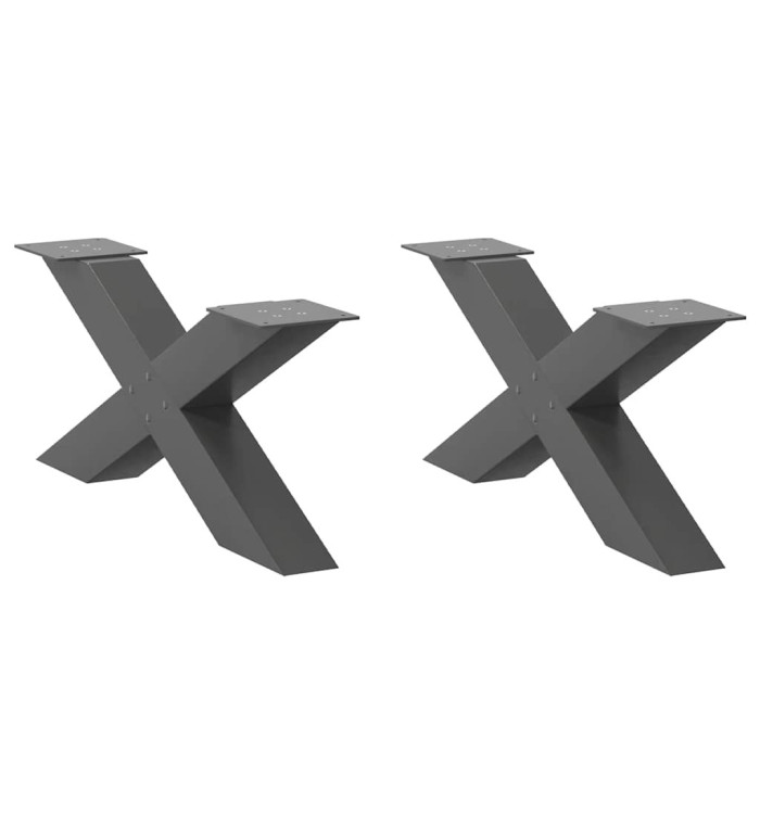Pieds de table basse en forme de X, 2 pièces, anthracite, 70 x (30-31) cm, acier | Mobilier & Déco