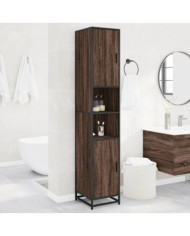 Armoire de salle de bain chêne marron bois d'ingénierie métal | Mobilier & Déco