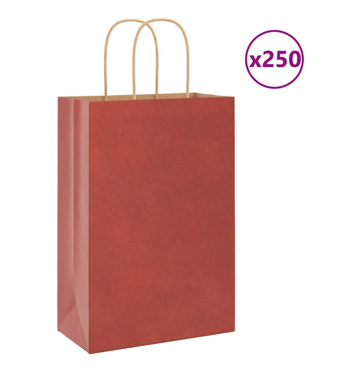 Sacs en papier 250 pcs avec poignées rouge 21x11x31 cm | Mobilier & Déco