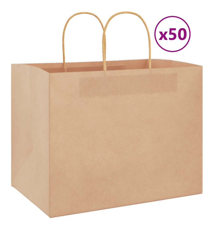 Sacs en papier 50 pcs avec poignées marron 32x22x24 cm | Mobilier & Déco