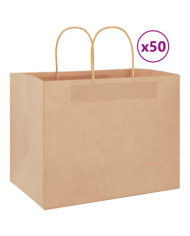 Sacs en papier 50 pcs avec poignées marron 32x22x24 cm | Mobilier & Déco