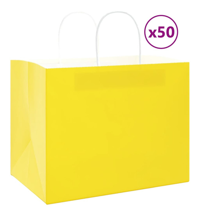 Sacs en papier 50 pcs avec poignées jaune 32x22x24 cm | Mobilier & Déco
