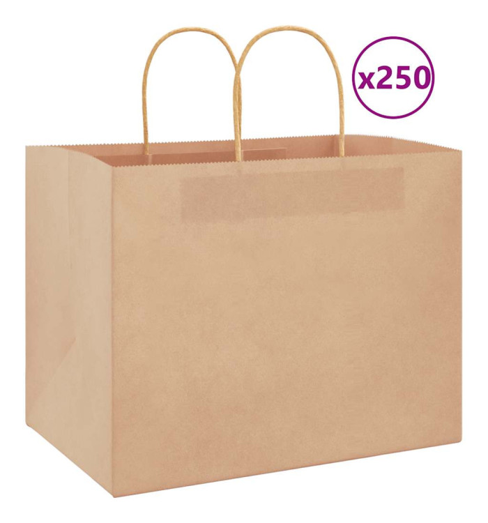 Sacs en papier 250 pcs avec poignées marron 32x22x24 cm | Mobilier & Déco
