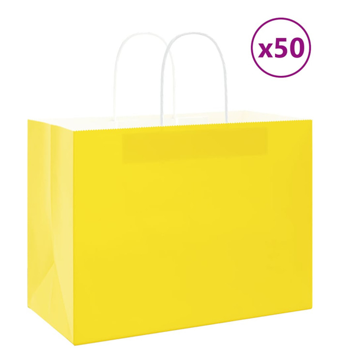 Sacs en papier 50 pcs avec poignées jaune 32x17x25 cm | Mobilier & Déco