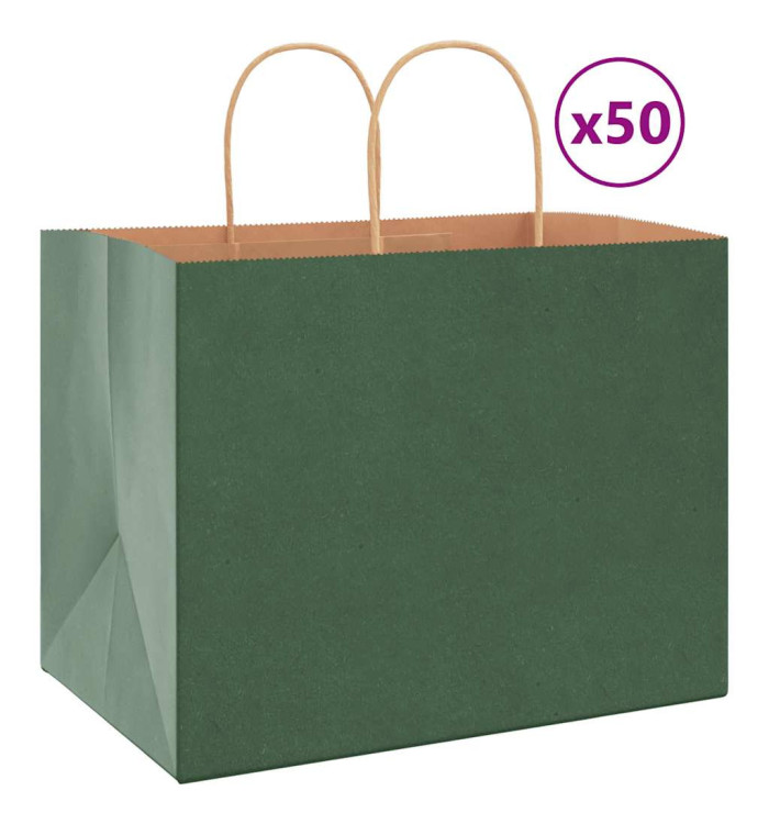 Sacs en papier 50 pcs avec poignées vert 32x22x24 cm | Mobilier & Déco