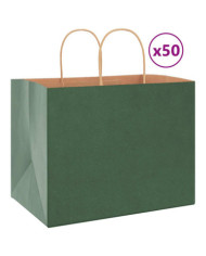 Sacs en papier 50 pcs avec poignées vert 32x22x24 cm | Mobilier & Déco