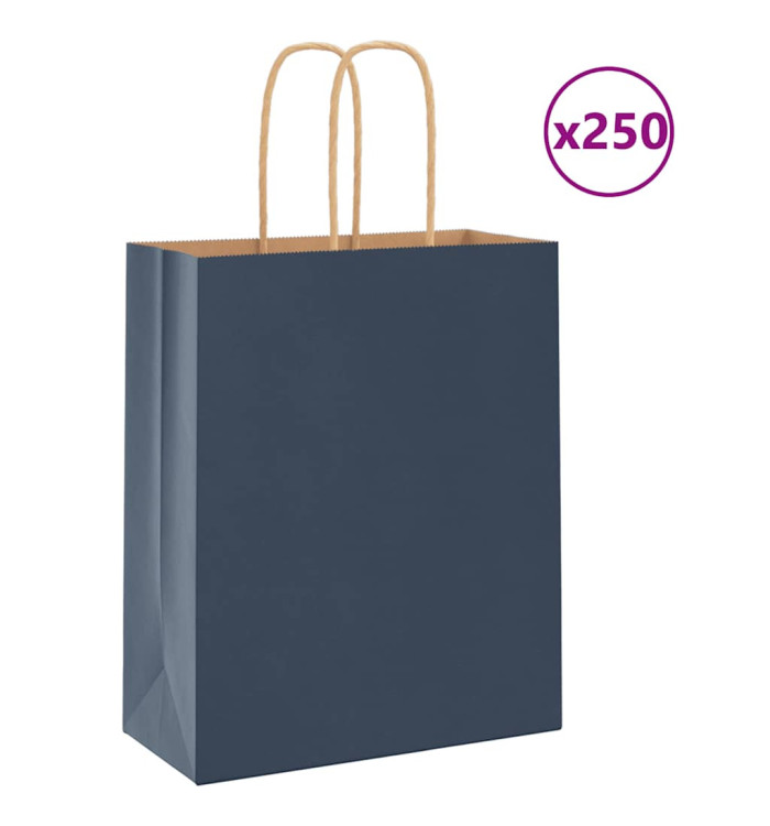 Sacs en papier 250 pcs avec poignées bleu 18x8x22 cm | Mobilier & Déco