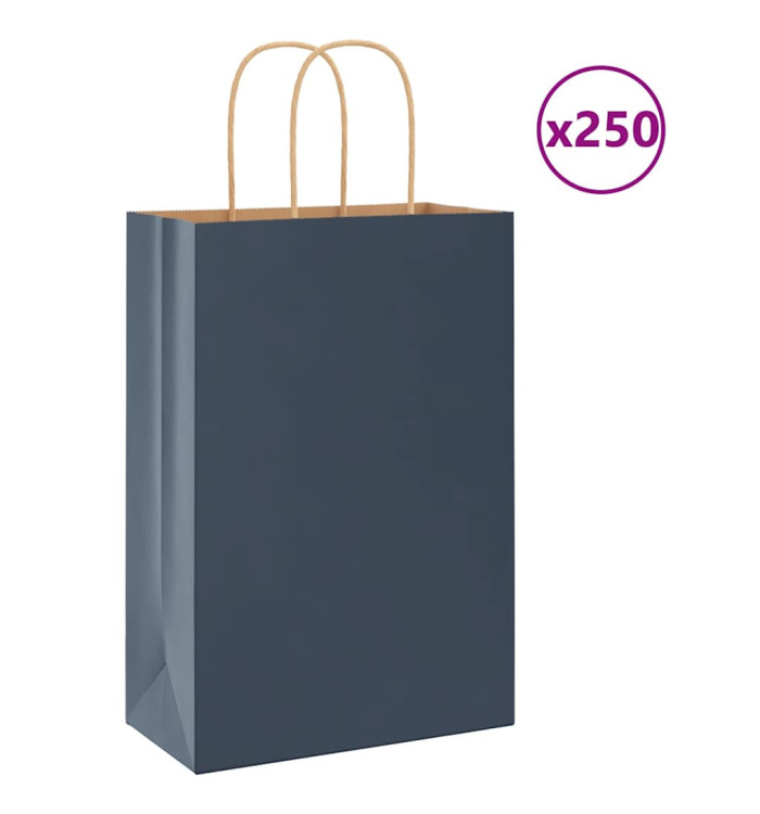 Sacs en papier 250 pcs avec poignées bleu 21x11x31 cm | Mobilier & Déco