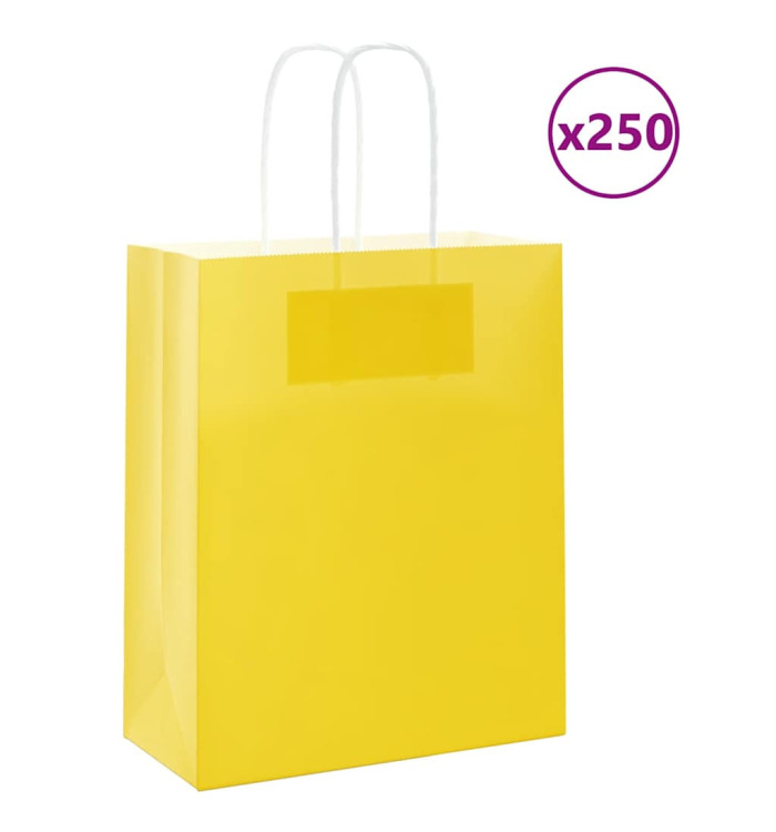Sacs en papier Bags pcs avec poignées jaune 18x8x22 cm | Mobilier & Déco