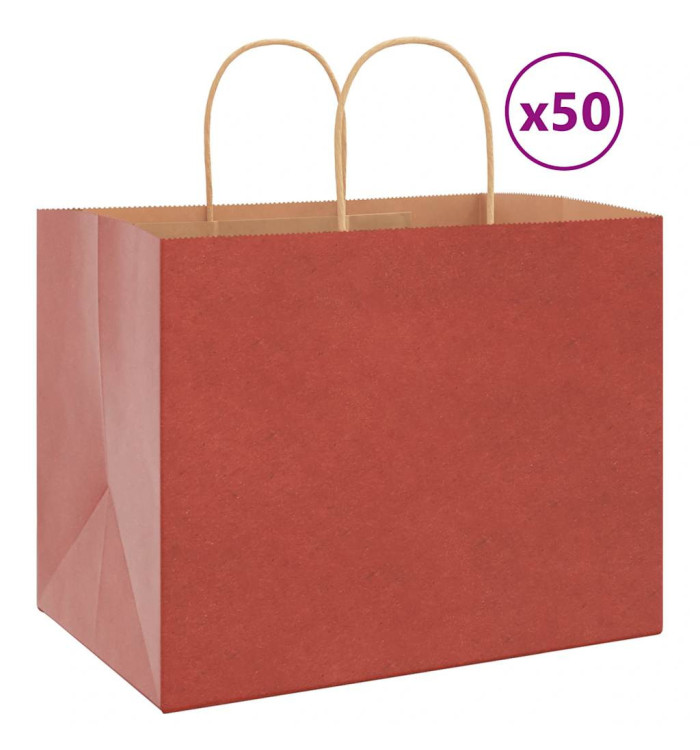 Sacs en papier 50 pcs avec poignées rouge 32x22x24 cm | Mobilier & Déco