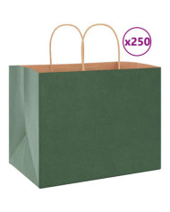 Sacs en papier 250 pcs avec poignées vert 32x22x24 cm | Mobilier & Déco