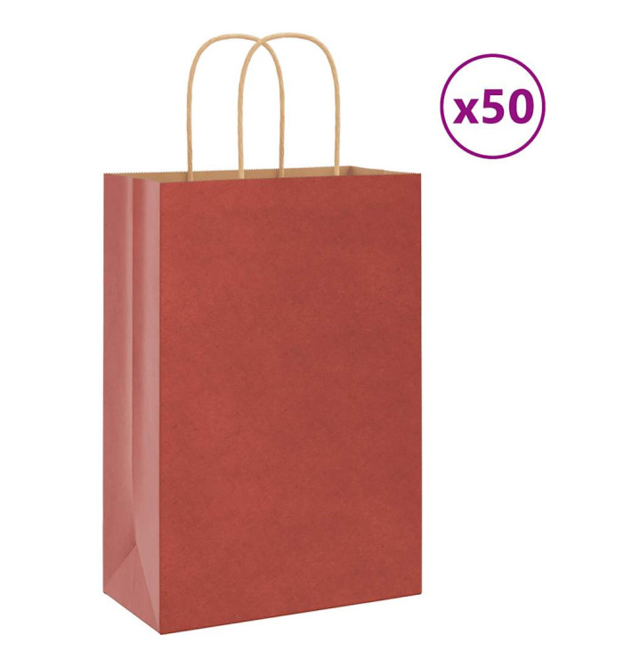 Sacs en papier 50 pcs avec poignées rouge 21x11x31 cm | Mobilier & Déco