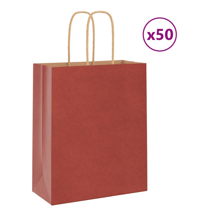 Sacs en papier 50 pcs avec poignées rouge 18x8x22 cm | Mobilier & Déco