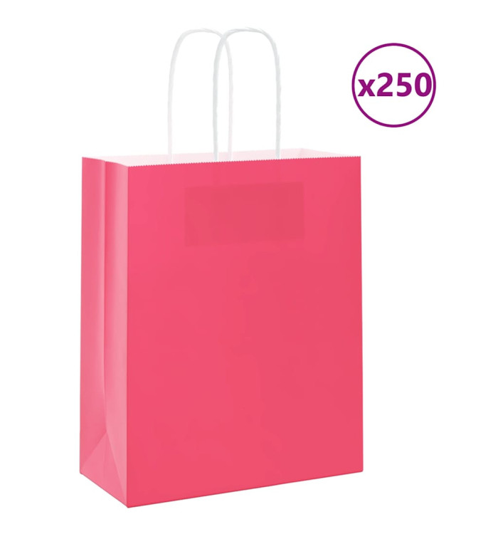 Sacs en papier 250 pcs avec poignées rose 18x8x22 cm | Mobilier & Déco