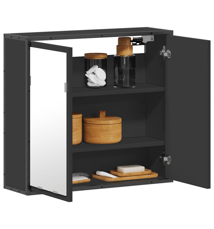 Armoire à miroir de salle de bain noir bois d’ingénierie | Mobilier & Déco