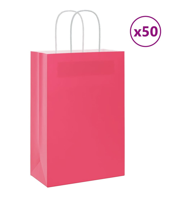 Sacs en papier 50 pcs avec poignées rose 21x11x31 cm | Mobilier & Déco