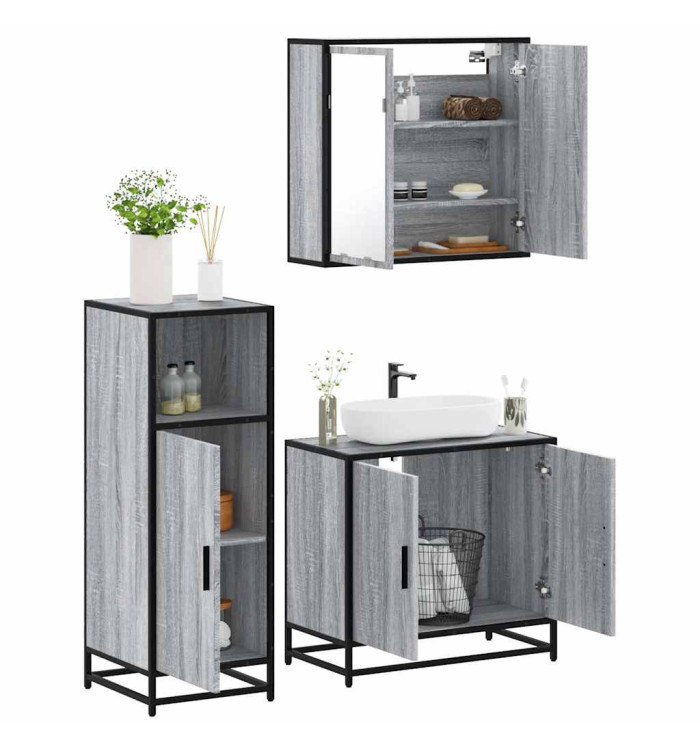 Ensemble de meubles de salle de bain 3 pcs Sonoma gris | Mobilier & Déco