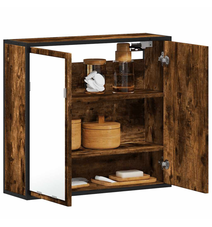 Armoire à miroir de salle de bain chêne fumé bois d’ingénierie | Mobilier & Déco