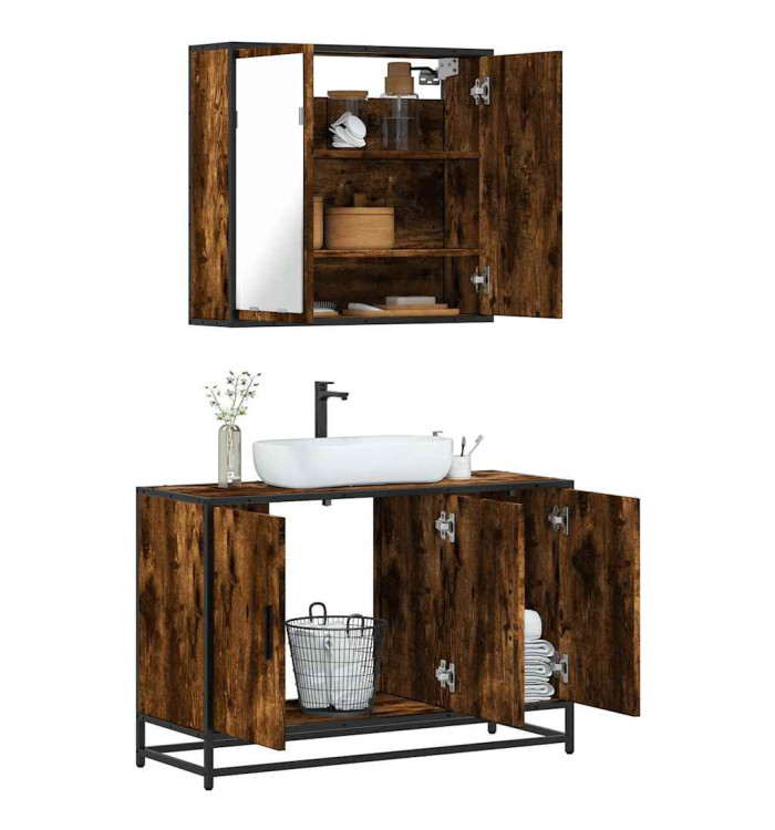 Ensemble de meubles de salle de bain 2 pcs Chêne fumé | Mobilier & Déco