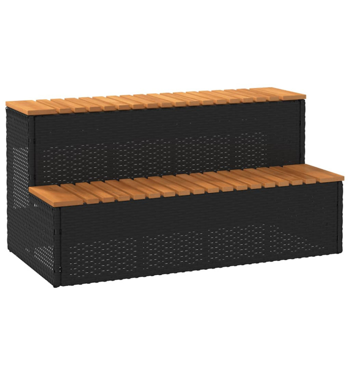 Marche bain à remous noir 100x50x50,5cm polyrotin acacia massif | Mobilier & Déco