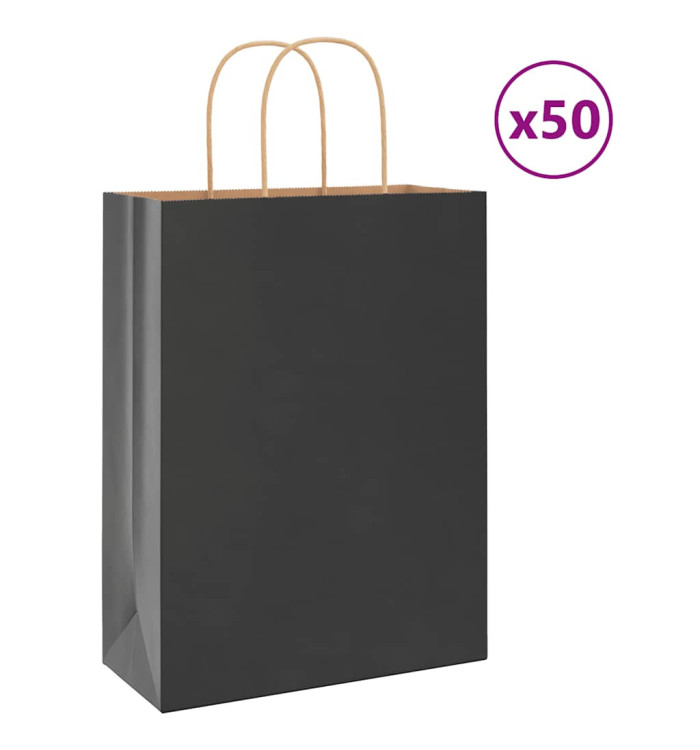 Sacs en papier 50 pcs avec poignées noir 26x12x35 cm | Mobilier & Déco