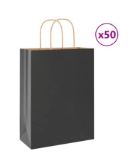 Sacs en papier 50 pcs avec poignées noir 26x12x35 cm | Mobilier & Déco