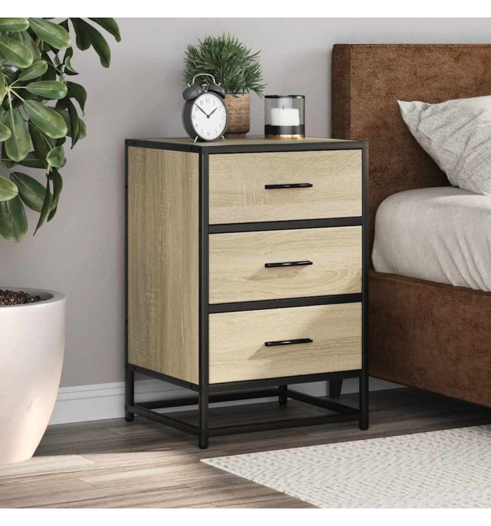 Table de chevet chêne sonoma 40x34,5x60cm bois ingénierie métal | Mobilier & Déco