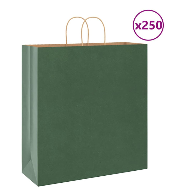 Sacs en papier 250 pcs avec poignées vert 45x17x48 cm | Mobilier & Déco