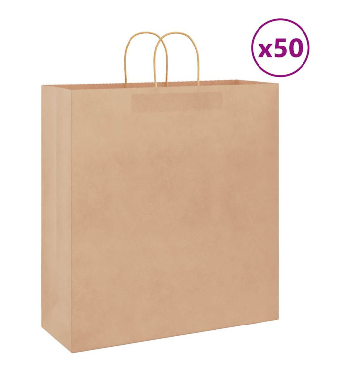 Sacs en papier 50 pcs avec poignées marron 45x17x48 cm | Mobilier & Déco