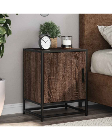 Table de chevet chêne marron 40x31x50cm bois d'ingénierie métal | Mobilier & Déco
