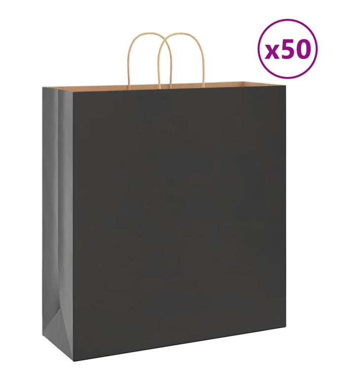 Sacs en papier 50 pcs avec poignées noir 45x17x48 cm | Mobilier & Déco