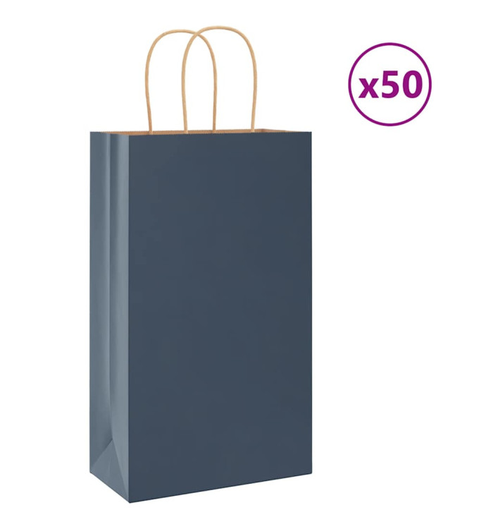 Sacs en papier 50 pcs avec poignées bleu 21x11x36 cm | Mobilier & Déco