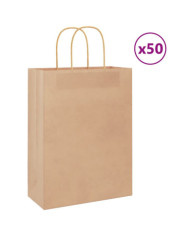 Sacs en papier 50 pcs avec poignées marron 26x12x35 cm | Mobilier & Déco