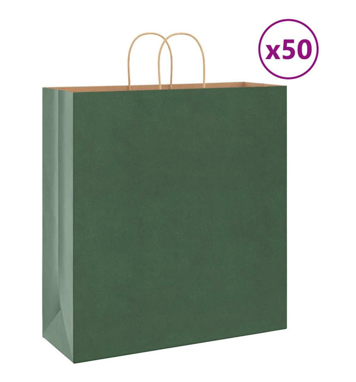Sacs en papier 50 pcs avec poignées vert 45x17x48 cm | Mobilier & Déco