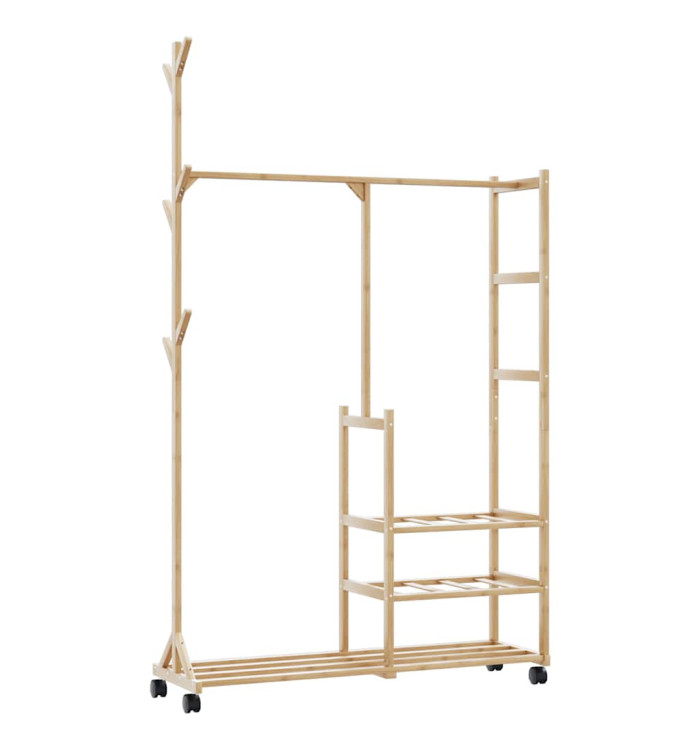 Porte-vêtements et étagères et roulettes 100x38x175,5cm bambou | Mobilier & Déco