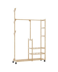 Porte-vêtements et étagères et roulettes 100x38x175,5cm bambou | Mobilier & Déco