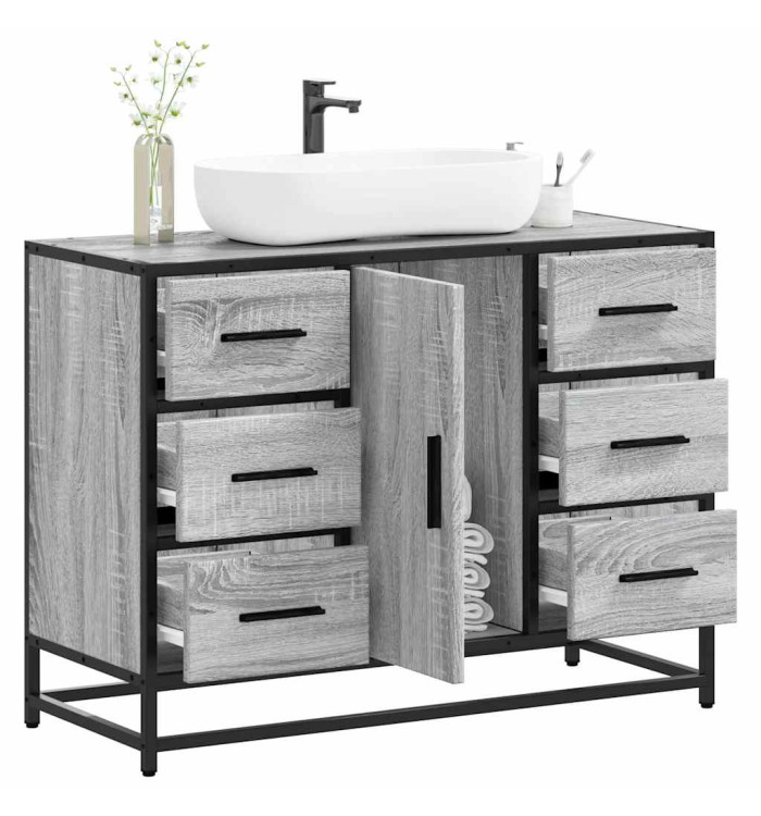 Armoire lavabo de salle de bain sonoma gris bois d'ingénierie | Mobilier & Déco