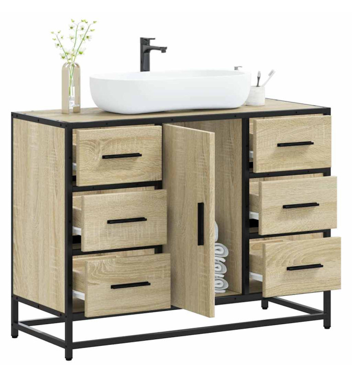 Armoire lavabo de salle de bain chêne sonoma bois d'ingénierie | Mobilier & Déco