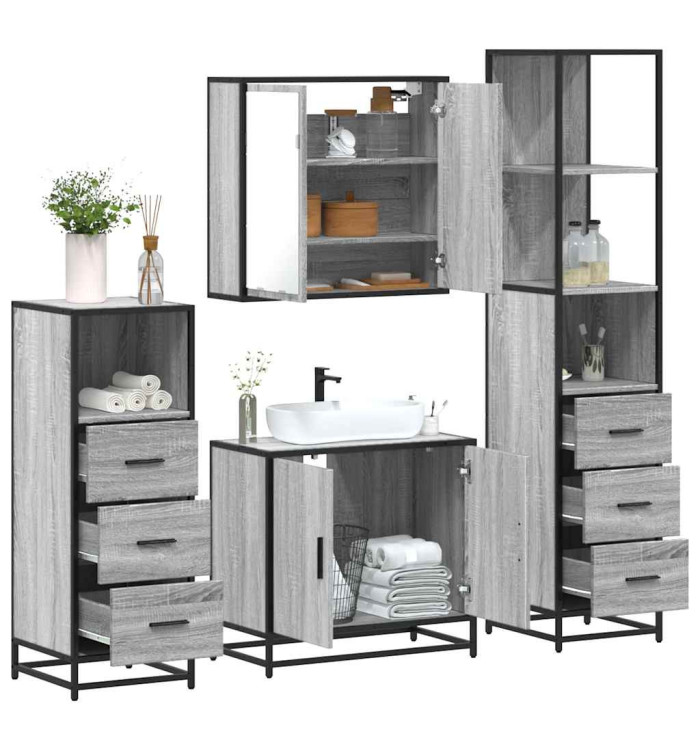 Ensemble de meubles de salle de bain 4 pcs sonoma gris | Mobilier & Déco