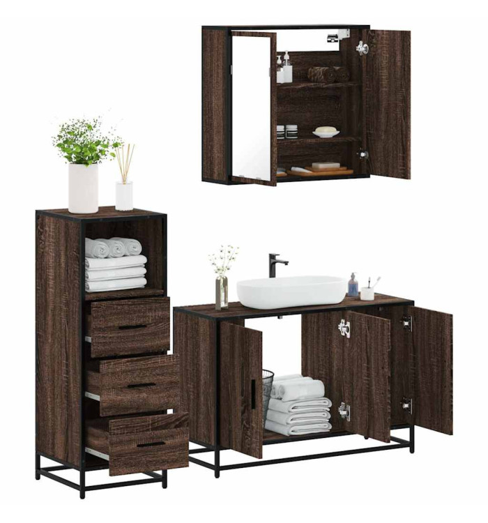 Ensemble de meubles de salle de bain 3 pcs Chêne marron | Mobilier & Déco
