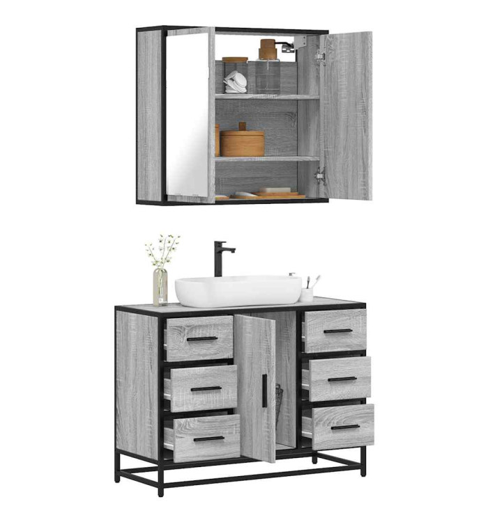 Ensemble de meubles de salle de bain 2 pcs Sonoma gris | Mobilier & Déco